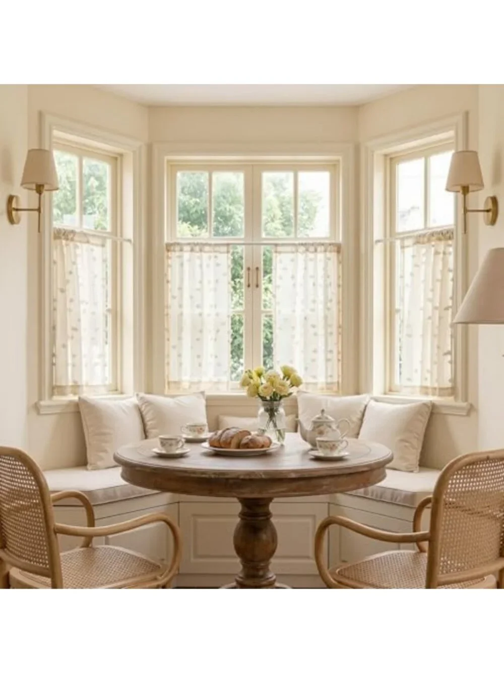 Beige Sheer Curtains for Small Windows, 24-Inch Length, 2 Panels - Light
